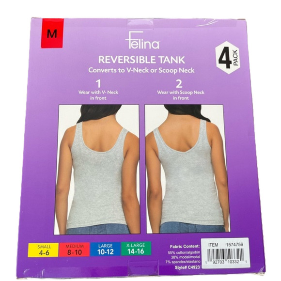 FELINA Ladies' Reversible Tank, 4-pack Size M 8/10 NIB - Picture 2 of 4